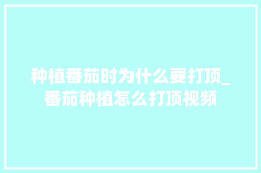 种植番茄时为什么要打顶_番茄种植怎么打顶视频 种植番茄时为什么要打顶_番茄种植怎么打顶视频 土壤施肥
