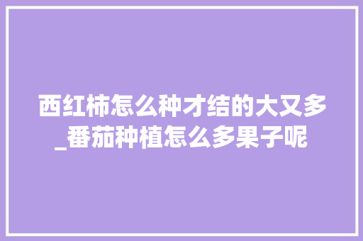 西红柿怎么种才结的大又多_番茄种植怎么多果子呢 农业常识 西红柿怎么种才结的大又多_番茄种植怎么多果子呢 西红柿怎么种才结的大又多_番茄种植怎么多果子呢 农业常识