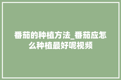 番茄的种植方法_番茄应怎么种植最好呢视频