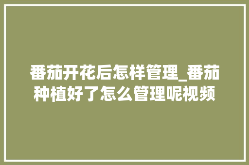 番茄开花后怎样管理_番茄种植好了怎么管理呢视频 番茄开花后怎样管理_番茄种植好了怎么管理呢视频 花朵知识