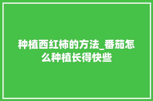 种植西红柿的方法_番茄怎么种植长得快些 种植西红柿的方法_番茄怎么种植长得快些 种植技巧