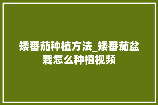 矮番茄种植方法_矮番茄盆栽怎么种植视频