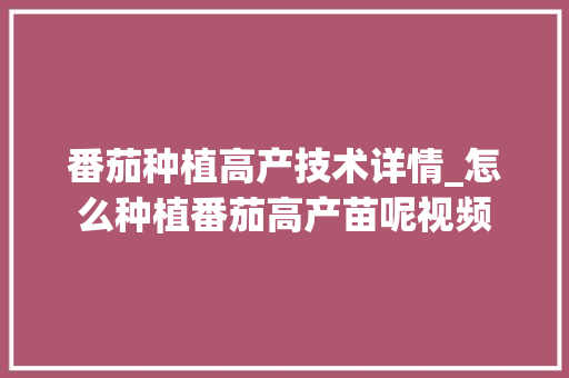 番茄种植高产技术详情_怎么种植番茄高产苗呢视频 土壤施肥 番茄种植高产技术详情_怎么种植番茄高产苗呢视频 番茄种植高产技术详情_怎么种植番茄高产苗呢视频 土壤施肥