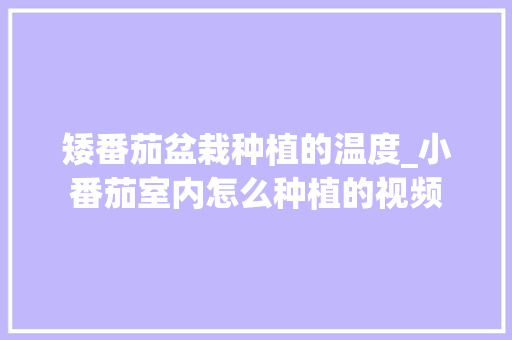 矮番茄盆栽种植的温度_小番茄室内怎么种植的视频 花朵知识 矮番茄盆栽种植的温度_小番茄室内怎么种植的视频 矮番茄盆栽种植的温度_小番茄室内怎么种植的视频 花朵知识