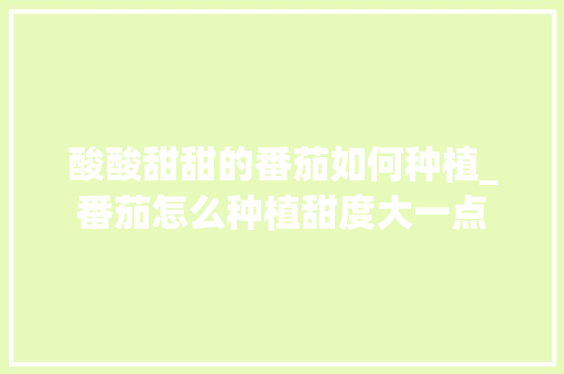 酸酸甜甜的番茄如何种植_番茄怎么种植甜度大一点