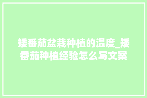 矮番茄盆栽种植的温度_矮番茄种植经验怎么写文案 农业常识 矮番茄盆栽种植的温度_矮番茄种植经验怎么写文案 矮番茄盆栽种植的温度_矮番茄种植经验怎么写文案 农业常识