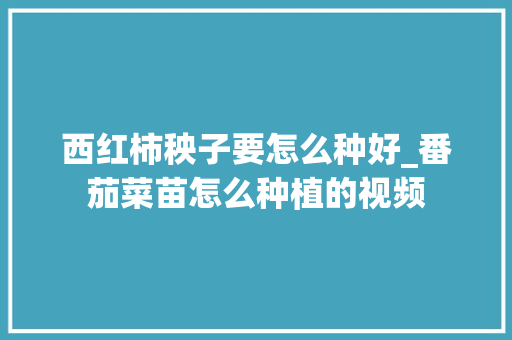 西红柿秧子要怎么种好_番茄菜苗怎么种植的视频 西红柿秧子要怎么种好_番茄菜苗怎么种植的视频 土壤施肥