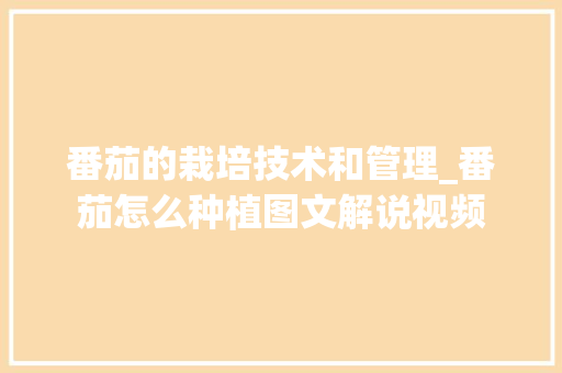 番茄的栽培技术和管理_番茄怎么种植图文解说视频 番茄的栽培技术和管理_番茄怎么种植图文解说视频 种植技巧