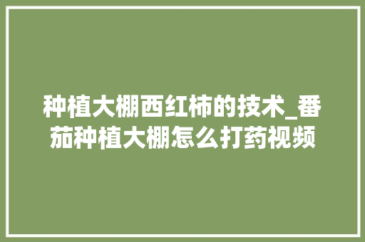 种植大棚西红柿的技术_番茄种植大棚怎么打药视频 种植大棚西红柿的技术_番茄种植大棚怎么打药视频 番茄病虫害防治