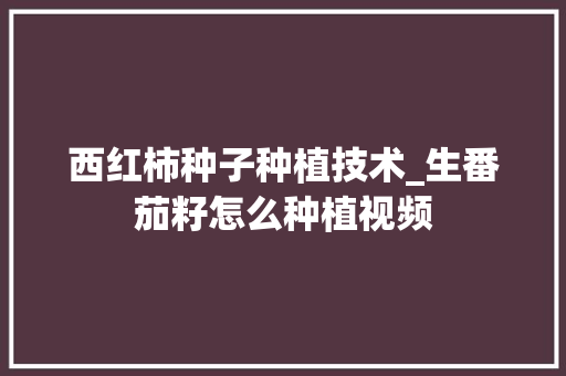 西红柿种子种植技术_生番茄籽怎么种植视频 西红柿种子种植技术_生番茄籽怎么种植视频 农业常识