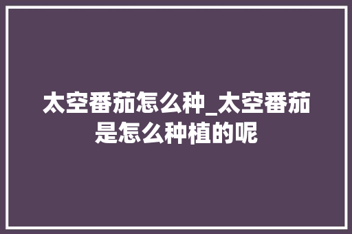 太空番茄怎么种_太空番茄是怎么种植的呢