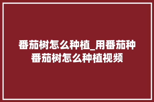 番茄树怎么种植_用番茄种番茄树怎么种植视频 番茄树怎么种植_用番茄种番茄树怎么种植视频 农业常识