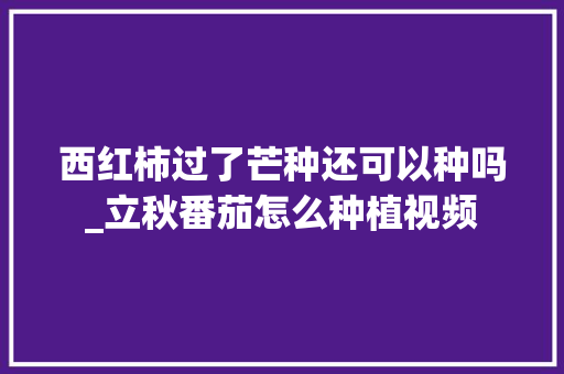 西红柿过了芒种还可以种吗_立秋番茄怎么种植视频 西红柿过了芒种还可以种吗_立秋番茄怎么种植视频 土壤施肥