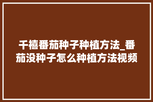 千禧番茄种子种植方法_番茄没种子怎么种植方法视频
