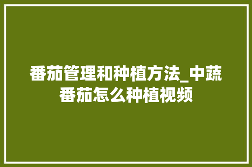 番茄管理和种植方法_中蔬番茄怎么种植视频 番茄管理和种植方法_中蔬番茄怎么种植视频 花朵知识