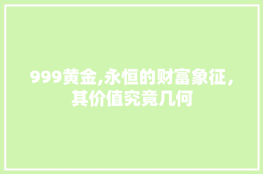 999黄金,永恒的财富象征，其价值究竟几何