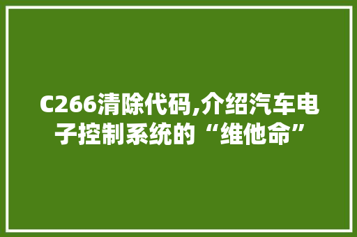 C266清除代码,介绍汽车电子控制系统的“维他命” C266清除代码,介绍汽车电子控制系统的“维他命” 种植技巧