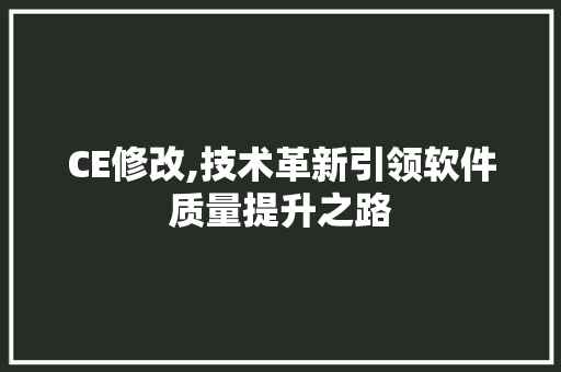CE修改,技术革新引领软件质量提升之路