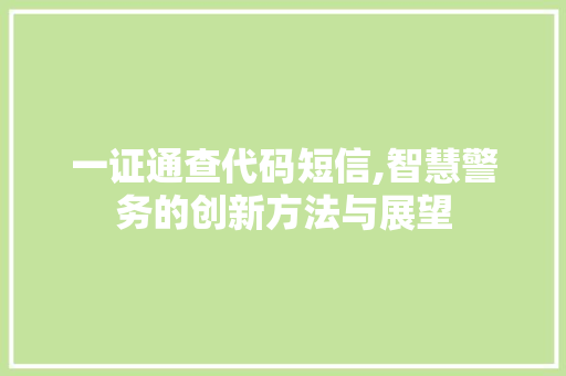 一证通查代码短信,智慧警务的创新方法与展望