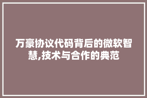 万豪协议代码背后的微软智慧,技术与合作的典范
