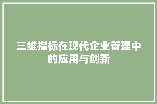 三维指标在现代企业管理中的应用与创新