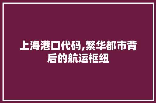 上海港口代码,繁华都市背后的航运枢纽