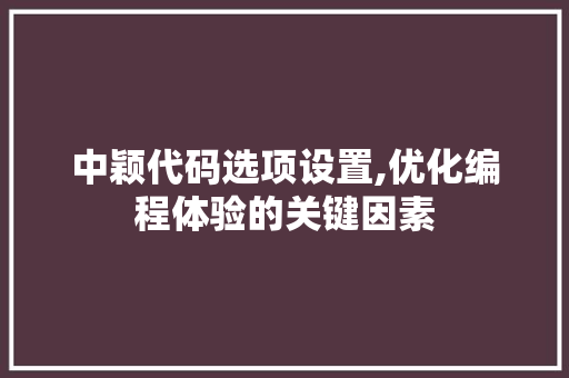 中颖代码选项设置,优化编程体验的关键因素
