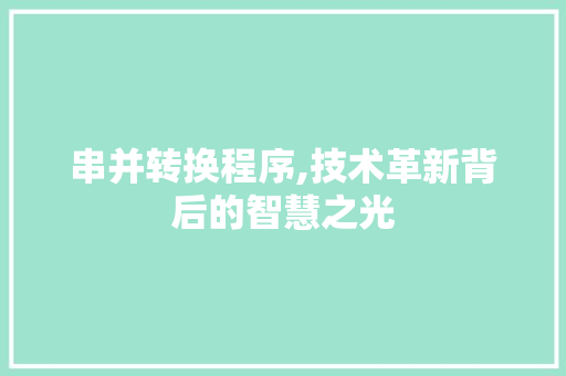 串并转换程序,技术革新背后的智慧之光