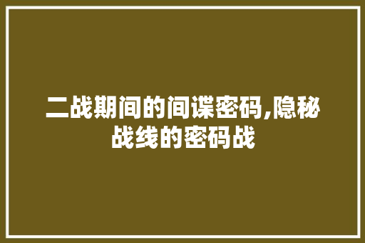 二战期间的间谍密码,隐秘战线的密码战