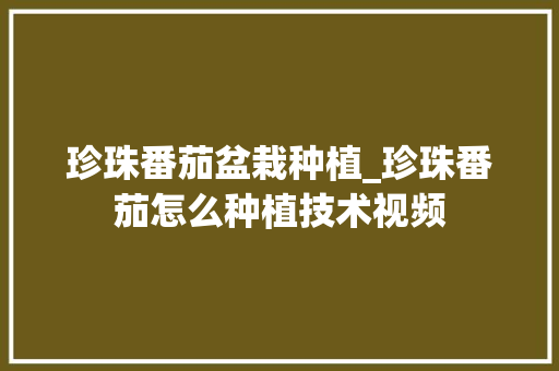 珍珠番茄盆栽种植_珍珠番茄怎么种植技术视频 珍珠番茄盆栽种植_珍珠番茄怎么种植技术视频 花朵知识