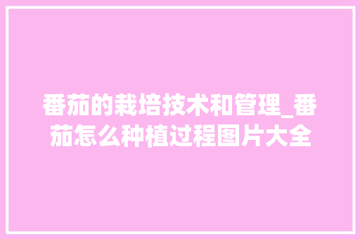 番茄的栽培技术和管理_番茄怎么种植过程图片大全 番茄的栽培技术和管理_番茄怎么种植过程图片大全 种植技巧