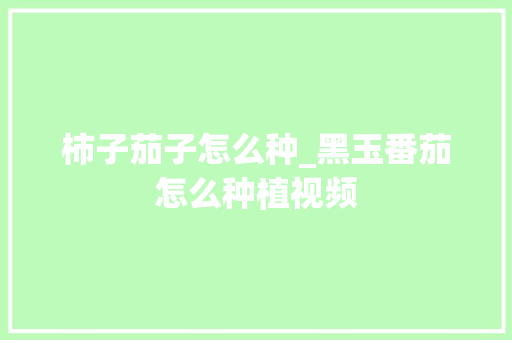 柿子茄子怎么种_黑玉番茄怎么种植视频