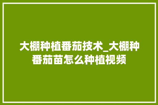 大棚种植番茄技术_大棚种番茄苗怎么种植视频 大棚种植番茄技术_大棚种番茄苗怎么种植视频 种植技巧