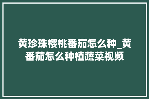 黄珍珠樱桃番茄怎么种_黄番茄怎么种植蔬菜视频 黄珍珠樱桃番茄怎么种_黄番茄怎么种植蔬菜视频 植物种类
