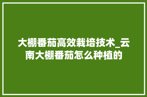大棚番茄高效栽培技术_云南大棚番茄怎么种植的 大棚番茄高效栽培技术_云南大棚番茄怎么种植的 农业常识
