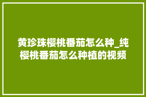 黄珍珠樱桃番茄怎么种_纯樱桃番茄怎么种植的视频 黄珍珠樱桃番茄怎么种_纯樱桃番茄怎么种植的视频 农业常识