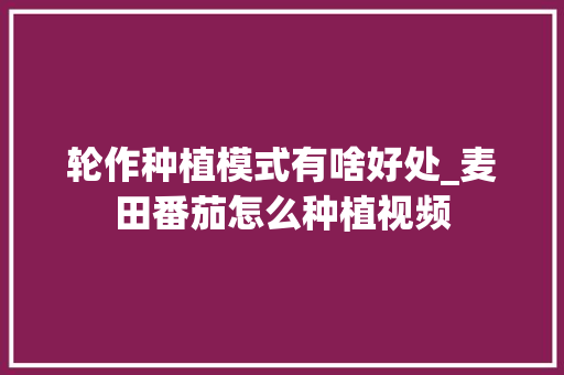 轮作种植模式有啥好处_麦田番茄怎么种植视频
