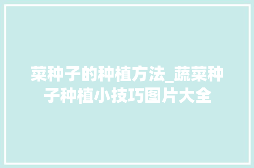 菜种子的种植方法_蔬菜种子种植小技巧图片大全