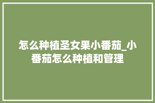 怎么种植圣女果小番茄_小番茄怎么种植和管理 怎么种植圣女果小番茄_小番茄怎么种植和管理 番茄病虫害防治