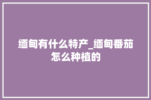 缅甸有什么特产_缅甸番茄怎么种植的