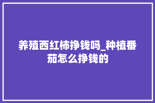 养殖西红柿挣钱吗_种植番茄怎么挣钱的 养殖西红柿挣钱吗_种植番茄怎么挣钱的 土壤施肥