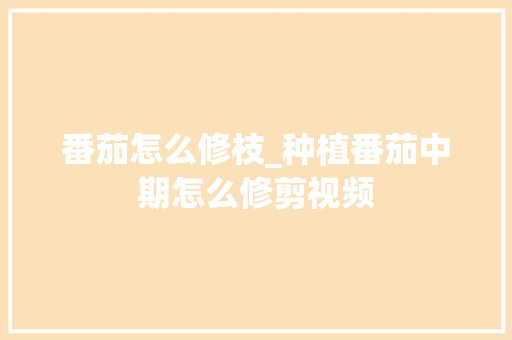 番茄怎么修枝_种植番茄中期怎么修剪视频