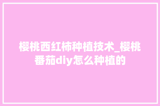 樱桃西红柿种植技术_樱桃番茄diy怎么种植的 樱桃西红柿种植技术_樱桃番茄diy怎么种植的 农业常识