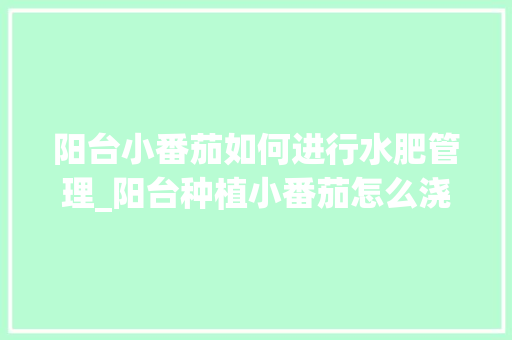 阳台小番茄如何进行水肥管理_阳台种植小番茄怎么浇水视频 阳台小番茄如何进行水肥管理_阳台种植小番茄怎么浇水视频 植物种类