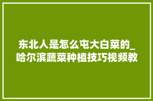 东北人是怎么屯大白菜的_哈尔滨蔬菜种植技巧视频教程