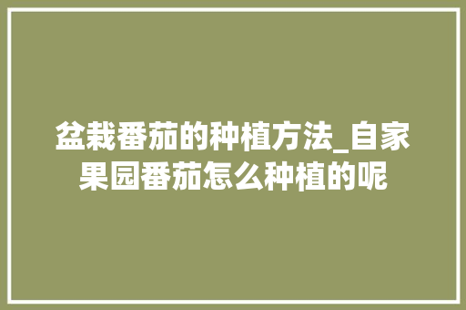 盆栽番茄的种植方法_自家果园番茄怎么种植的呢 盆栽番茄的种植方法_自家果园番茄怎么种植的呢 土壤施肥