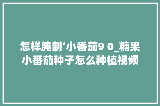 怎样腌制‘小番茄9 0_糖果小番茄种子怎么种植视频