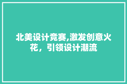 北美设计竞赛,激发创意火花，引领设计潮流