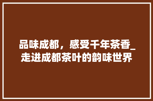 品味成都，感受千年茶香_走进成都茶叶的韵味世界