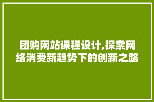团购网站课程设计,探索网络消费新趋势下的创新之路